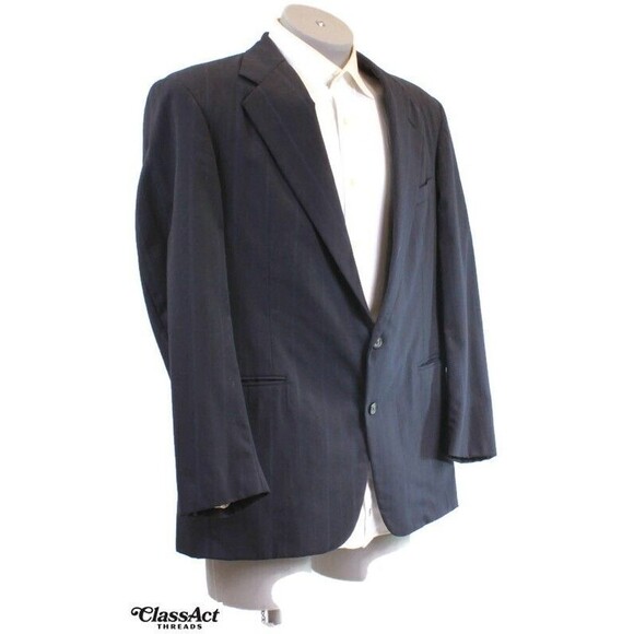 Polo Ralph Lauren Wool Sport Coat Suit Jacket Blazer Blue Striped 2 Btn 43R - Picture 1 of 7